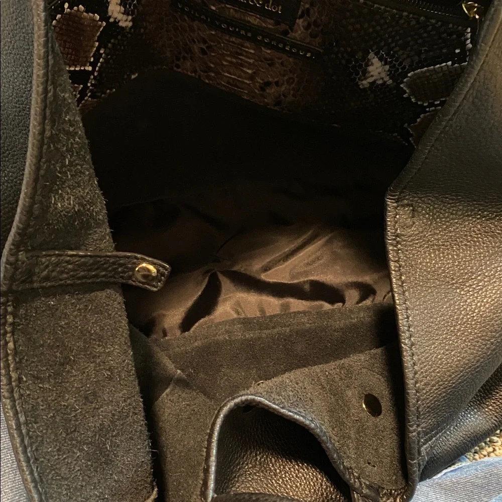 Stella & Dot Black Leather Tote with Snakeskin Accent